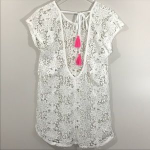 Cute Coverup Dress- Crochet with Pink Tassel-Med